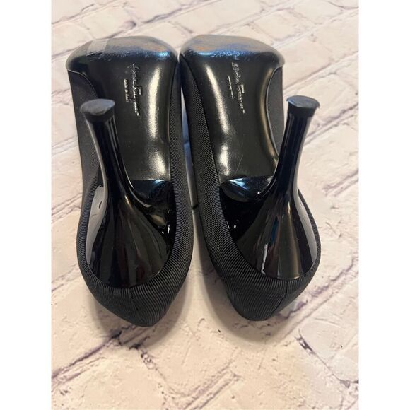 Ferragamo Size 8 Bow Front Pump Heels Black Pointed Toe Dressy Classic Old Money - Picture 14 of 16